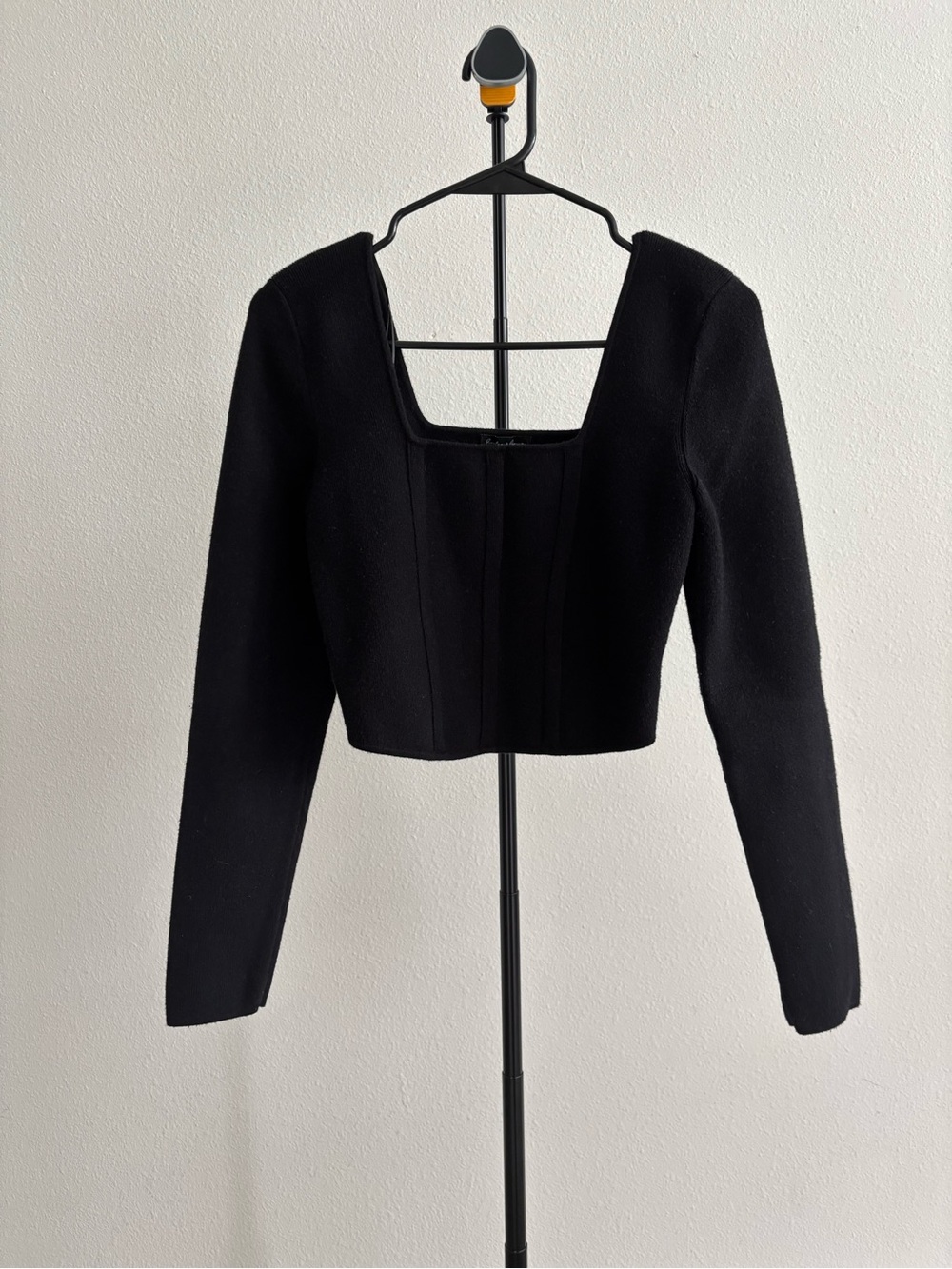 Hunter & Brown Premium Black Corset Crop Top Long Sleeve Square Neck Sz L - Picture 6 of 6
